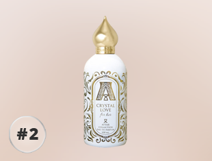 Parfumflakon Attar Collection Crystal Love for Her in Weiß mit goldener Ornamentverzierung und goldfarbenem Verschluss