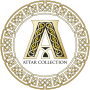 Goldenes Logo der Marke Attar Collection mit ornamentalem Kreis und stilisiertem Buchstaben A in der Mitte
