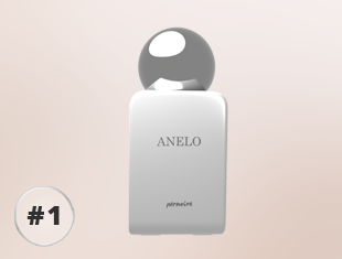 Pernoire Anelo Parfumflakon in hellem Grau mit silbernem Kugelverschluss, frontal dargestellt