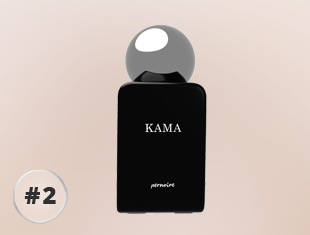 Pernoire Kama Parfumflakon in Schwarz mit silbernem Kugelverschluss, frontal dargestellt