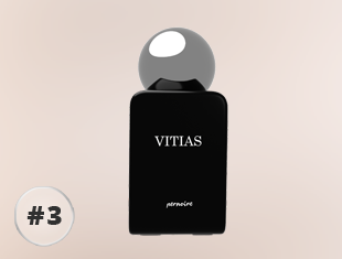 Pernoire Vitias Parfumflakon in Schwarz mit silbernem Kugelverschluss, frontal dargestellt