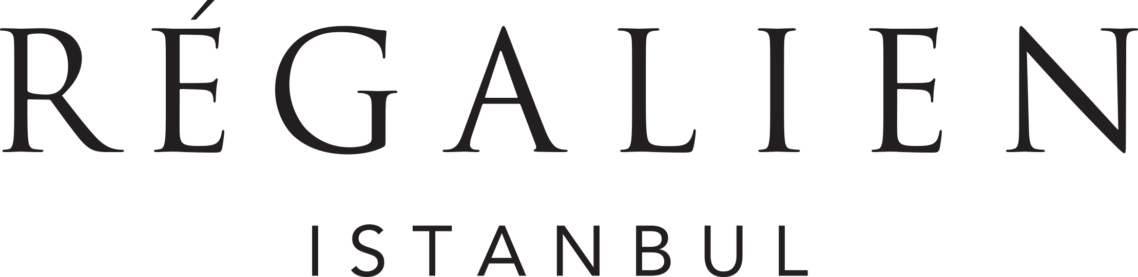 Logo der Marke Regalien Istanbul in schwarzer Serifenschrift auf weißem Hintergrund.